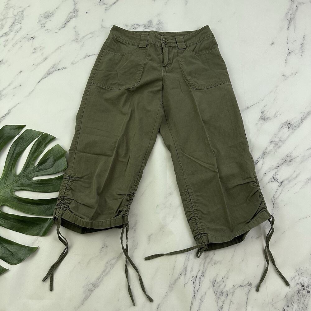 BW Sport Womens Vintage Y2k Capri Pant Size 4 P Olive Green Drawstring Ties Crop